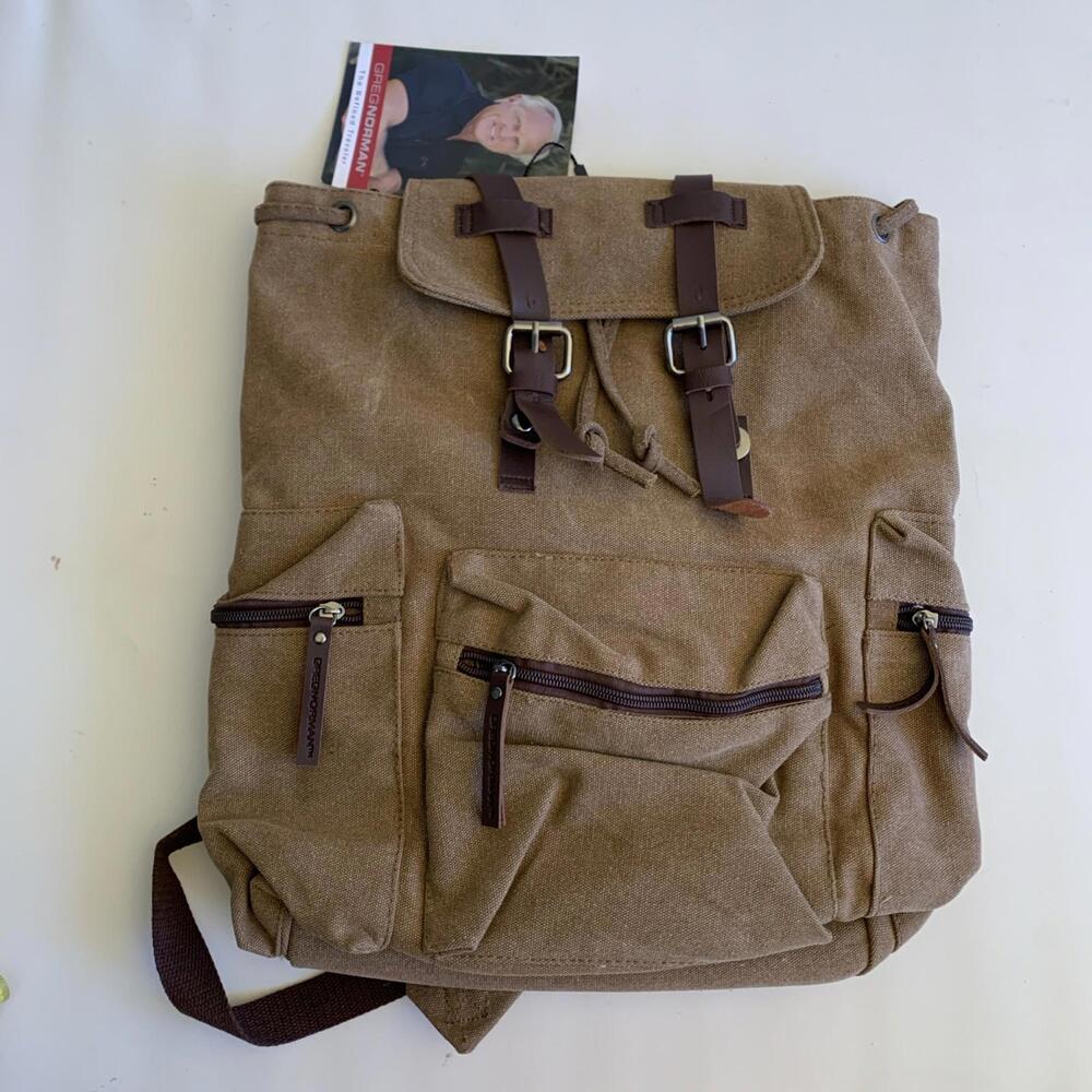 New Gregg Norman backpack  Refined Traveller canvas and leather